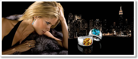 Harvest 10 - Retro style diamond rings shown set with amethyst and london blue topaz.