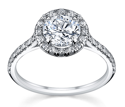 14K White Gold Hallo Engagement ring with french pave .29carat